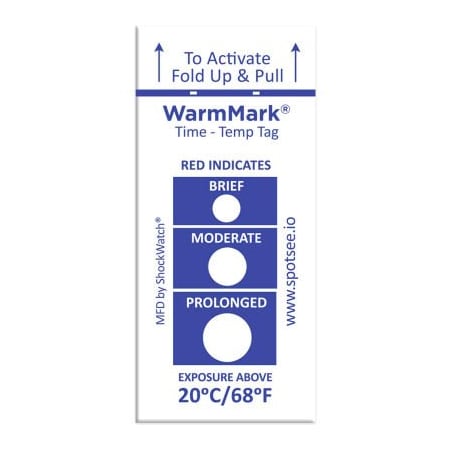 Shockwatch SpotSee WarmMark Time Temperature Indicators, 20 Degrees C/68 Degrees F, 100/Box WM 20/68